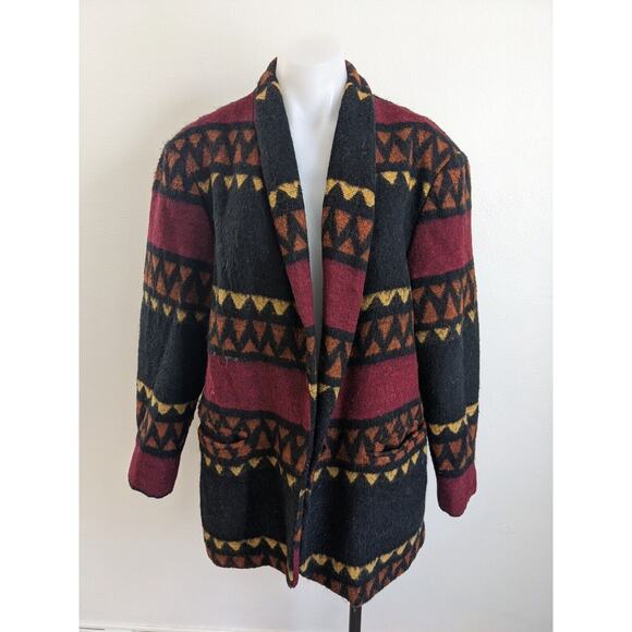 David Paul NY Size Large Southwestern Jacket Red Brown Yellow Wool Blend Pockets - Picture 3 of 11